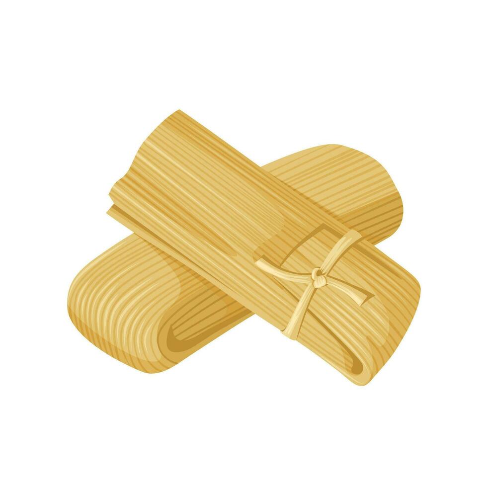 Vector illustration, tamales or tamal, a traditional Mesoamerican dish, made from nixtamalized corn dough, steamed in corn husks, isolated on white background.