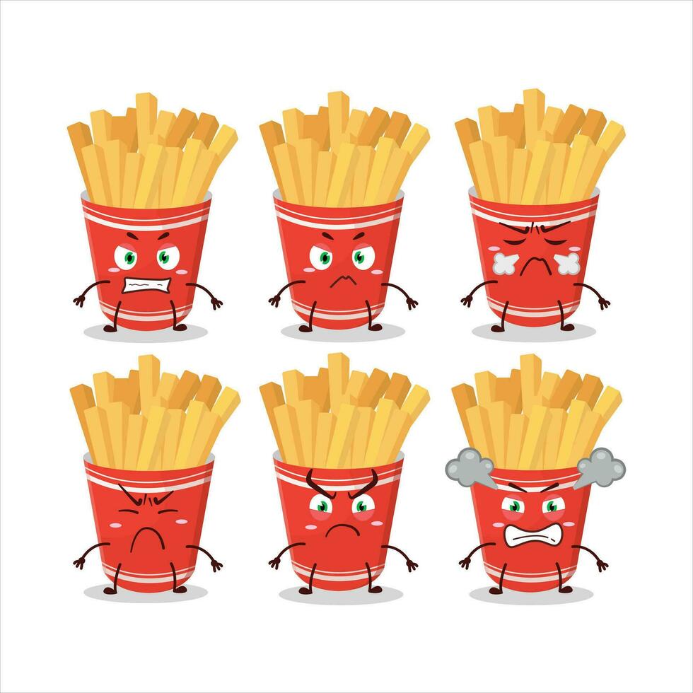 taza de francés papas fritas dibujos animados personaje con varios enojado expresiones vector