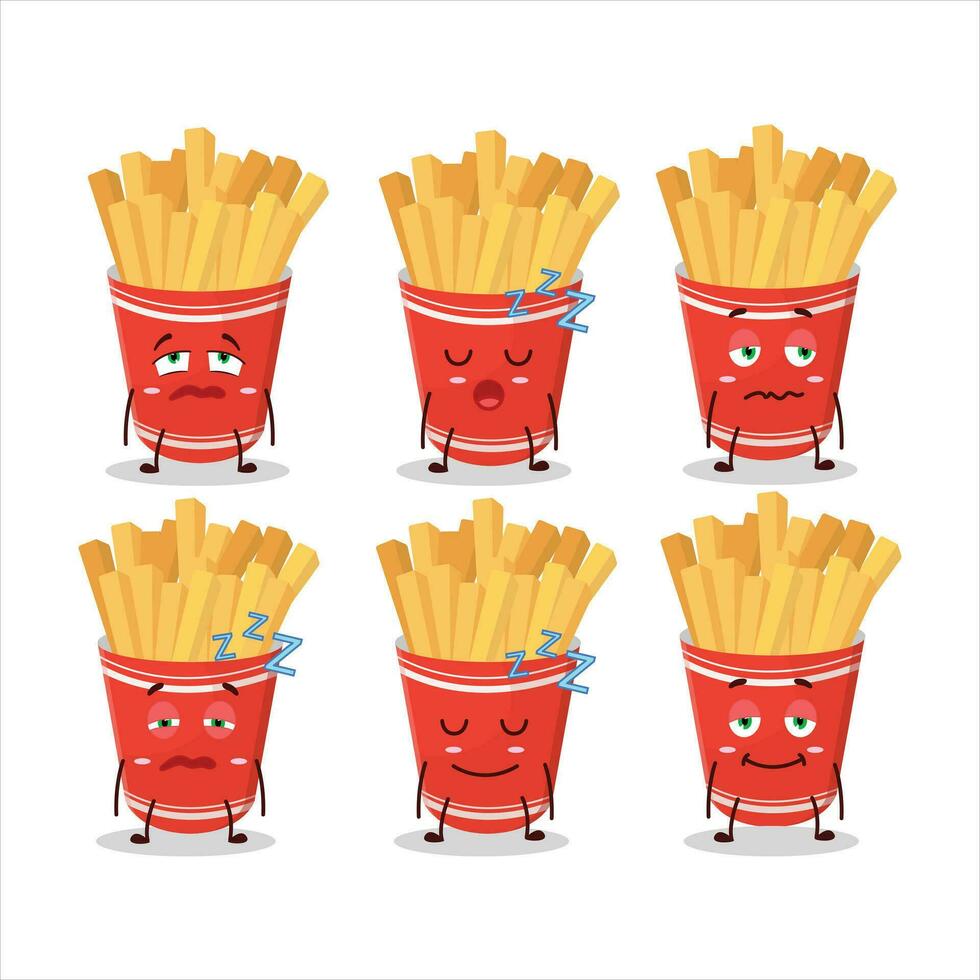 dibujos animados personaje de taza de francés papas fritas con soñoliento expresión vector