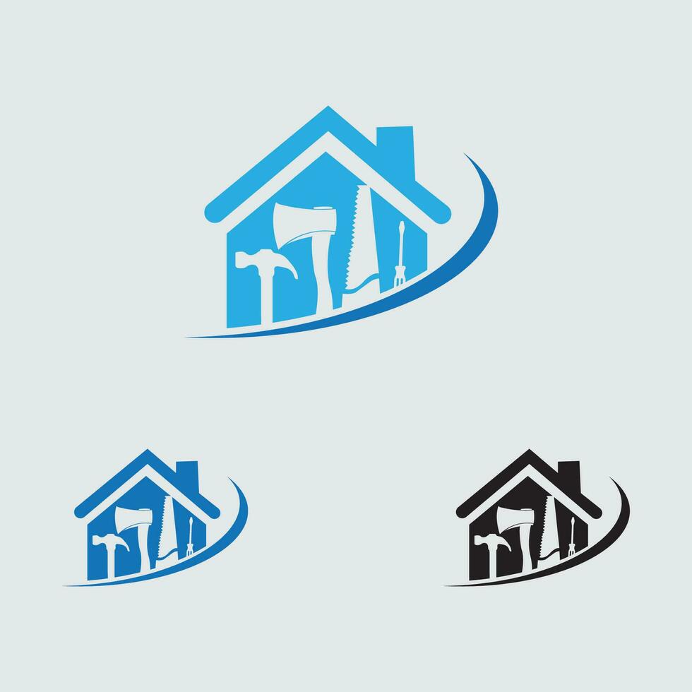 modern house repair logo and symbol illustration design on gray background vector