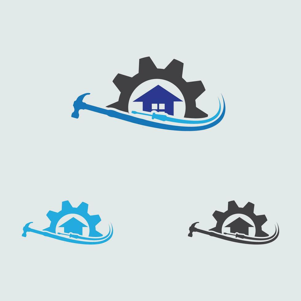 modern house repair logo and symbol illustration design on gray background vector