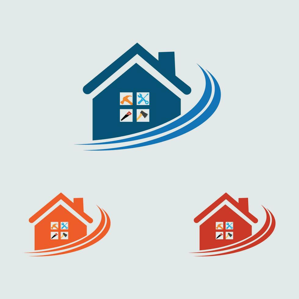 modern house repair logo and symbol illustration design on gray background vector