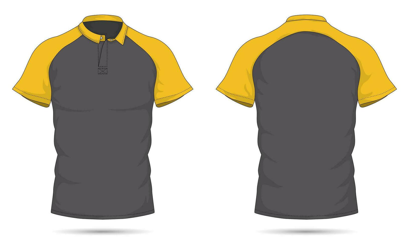 Raglan sleeve collared t-shirt mockup front and back view vector