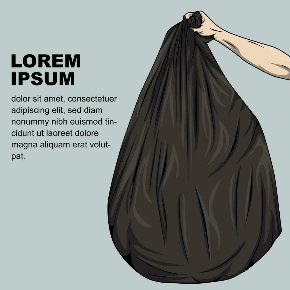 Vector design of hand holding black trash bag