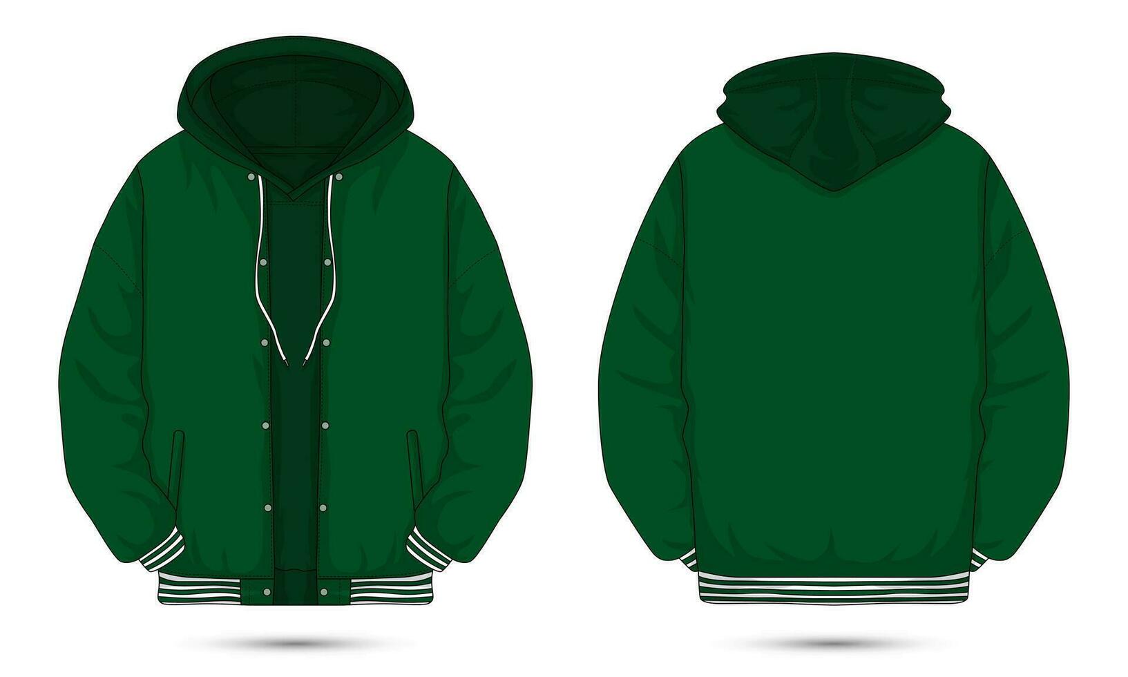 Casual hoodie jacket front and back view. Vector illustration