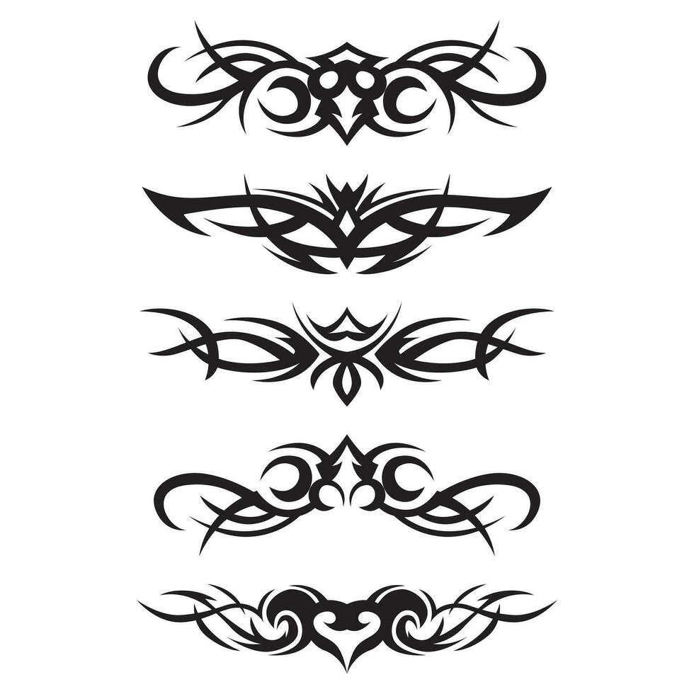 Collection of monochrome tribal tattoo designs vector