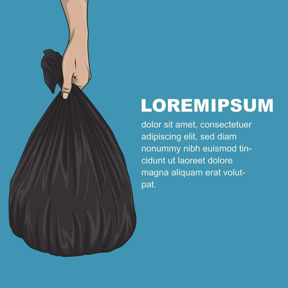 Hand holding trash bag. Suitable for environmental themed poster design vector