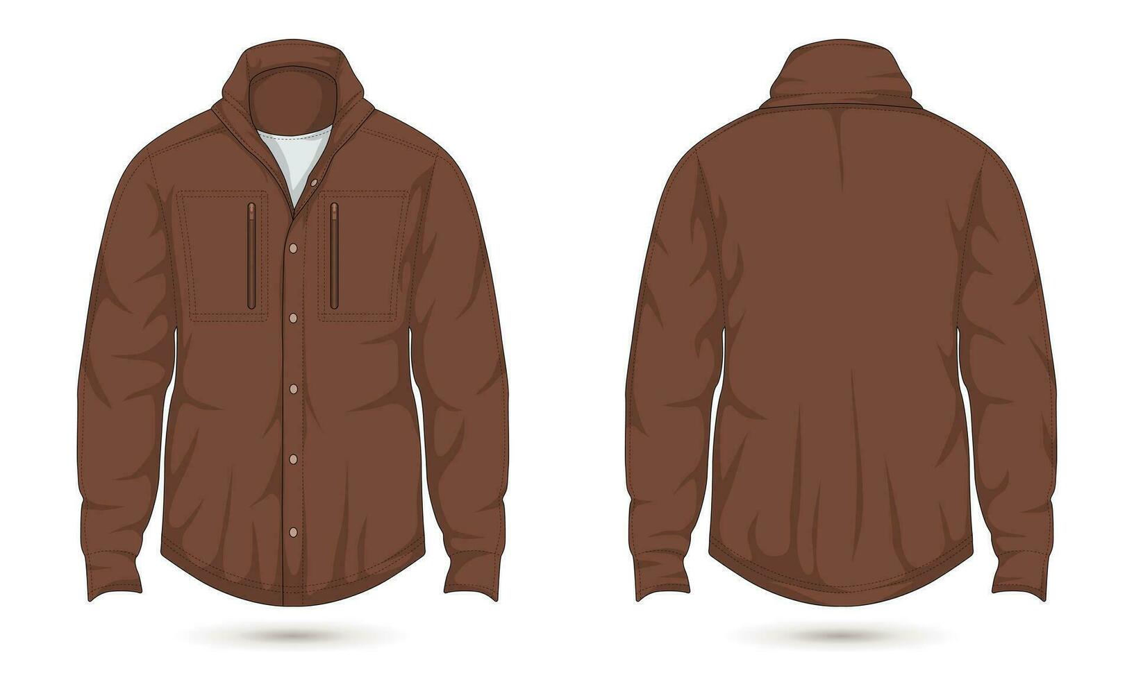 Brown button down sweatshirt mockup front and back view vector