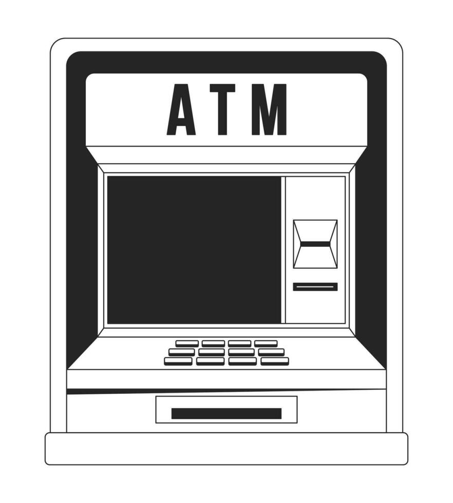 Automated banking machine flat monochrome isolated vector object. Transaction. Financial operation. Editable black and white line art drawing. Simple outline spot illustration for web graphic design