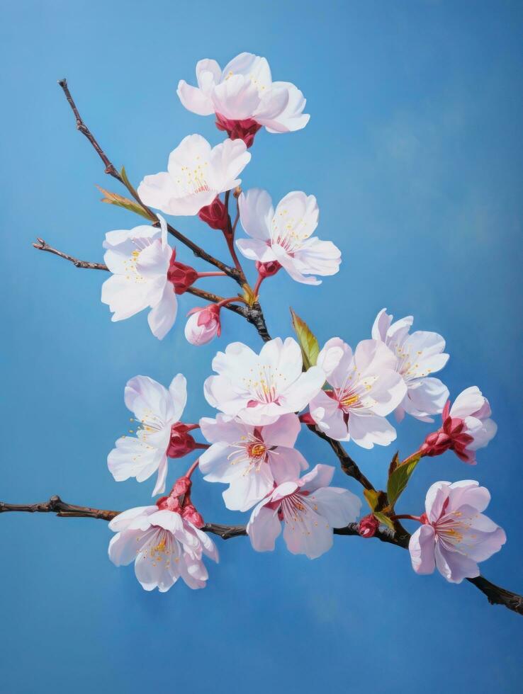 Pink cherry blossoms,pink sakura,beautiful cherry blossoms pastel pink background. Cherry blossoms are beautiful and pleasing to the eye. Makes you feel relaxed like you're in nature. Generative ai photo