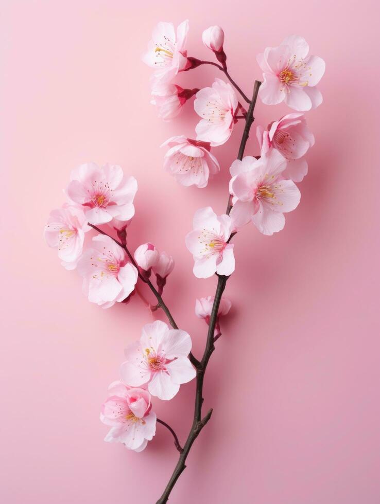 Pink cherry blossoms,pink sakura,beautiful cherry blossoms pastel pink background. Cherry blossoms are beautiful and pleasing to the eye. Makes you feel relaxed like you're in nature. Generative ai photo