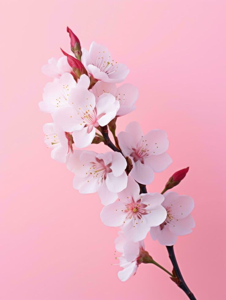 Pink cherry blossoms,pink sakura,beautiful cherry blossoms pastel pink background. Cherry blossoms are beautiful and pleasing to the eye. Makes you feel relaxed like you're in nature. Generative ai photo