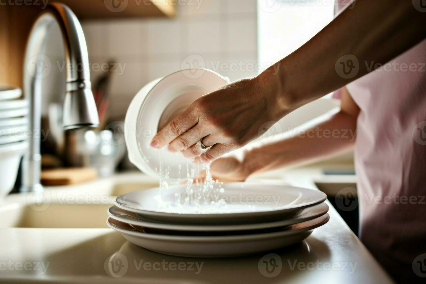 mujer Lavado platos. generar ai foto