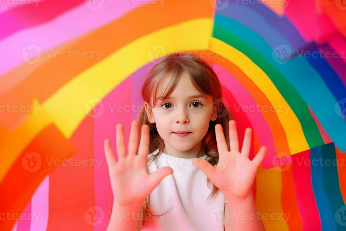 Girl on colorful background. Generate ai photo