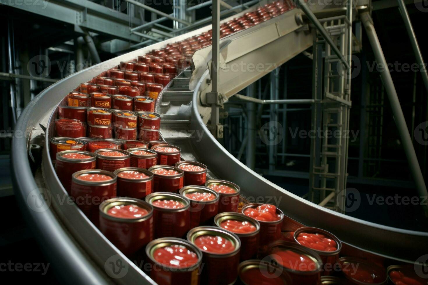 Cylindrical Conveyor canned food. Generate Ai photo