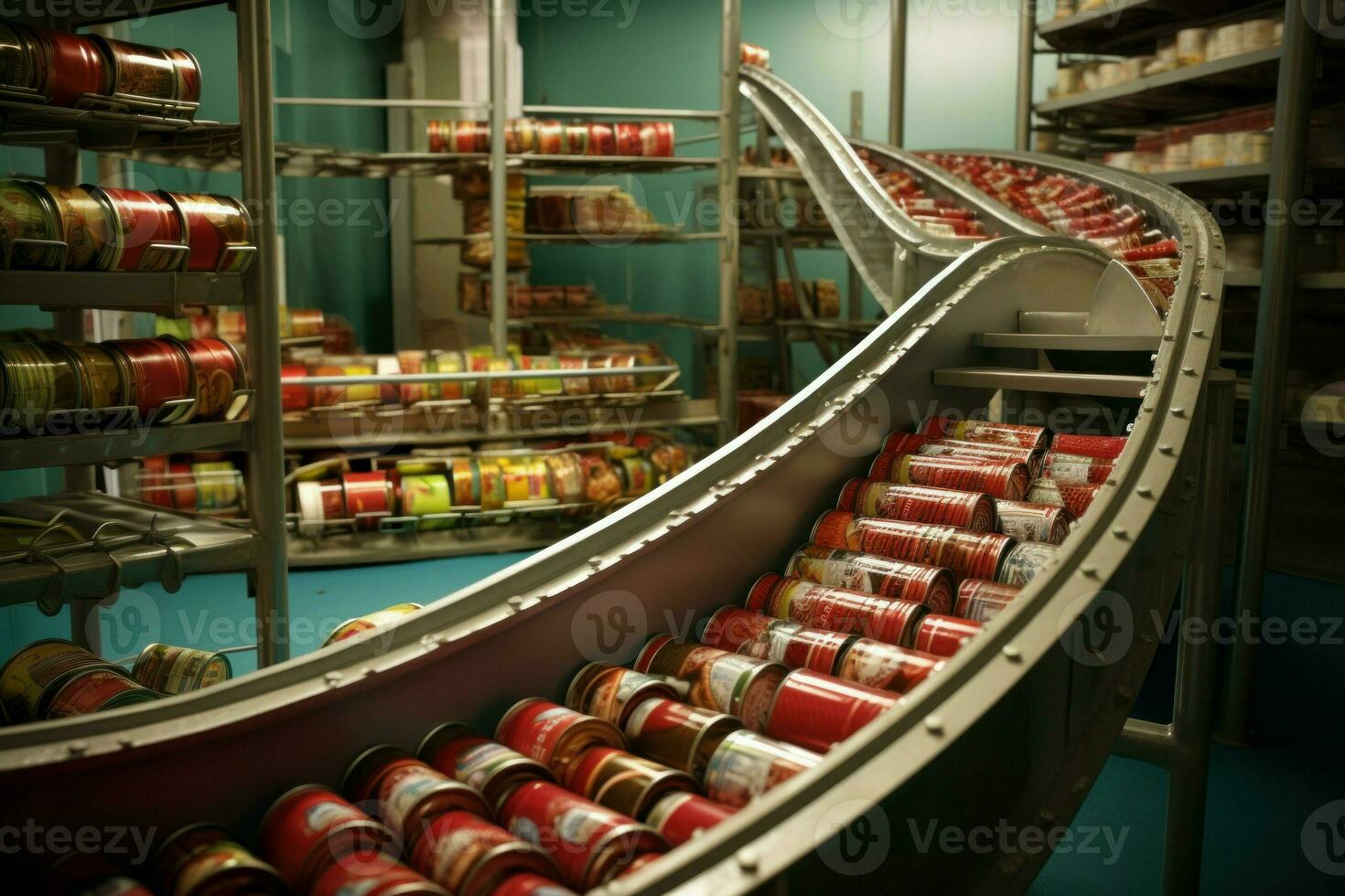 Preserved Conveyor canned food. Generate Ai photo