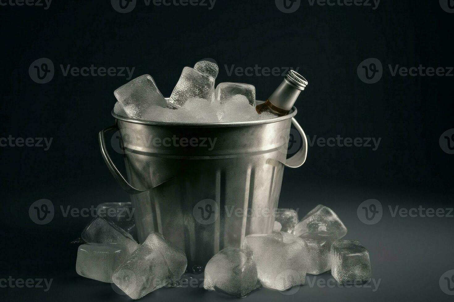 Bucket with ice and beer. Generate ai photo