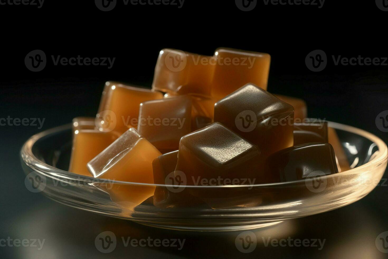 Bowl with brown caramels. Generate ai photo