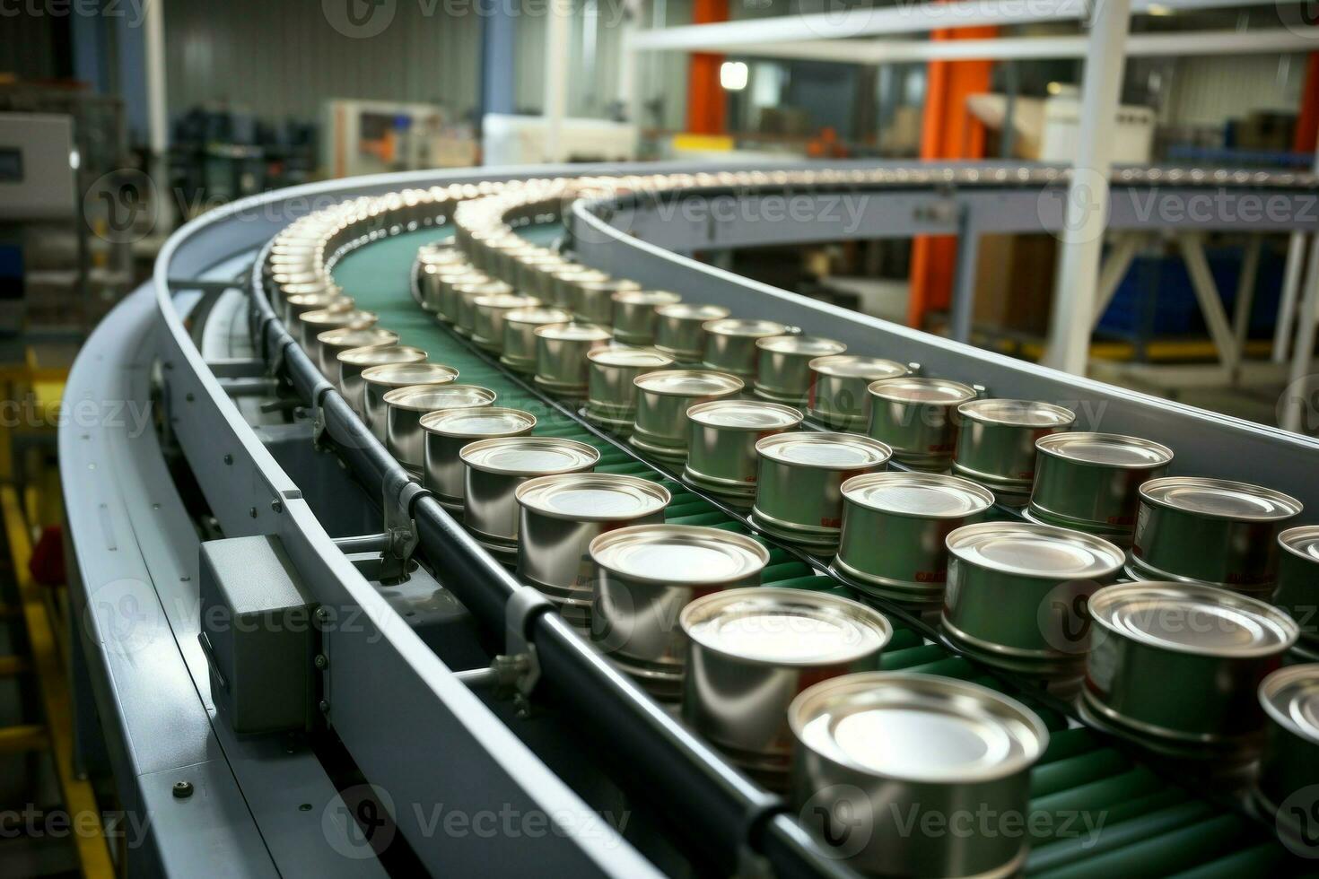 Automated Conveyor canned food. Generate Ai photo
