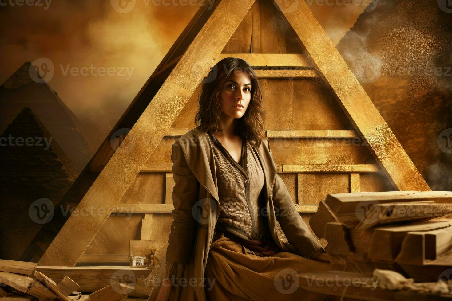 Stony Ancient egyptian pyramid woman. Generate Ai photo