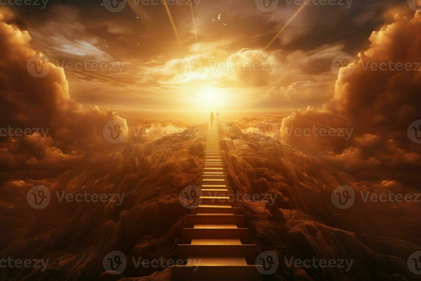 Majestic Ascending stairs to the sun. Generate Ai photo