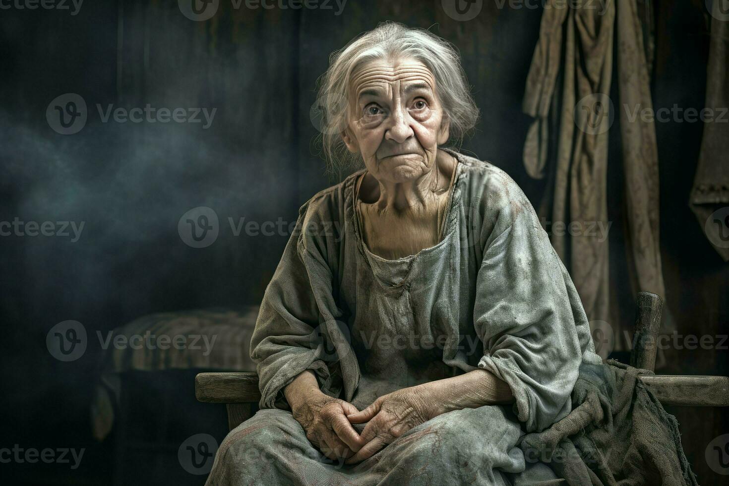 Gifted Actor old woman in small theater. Generate Ai photo