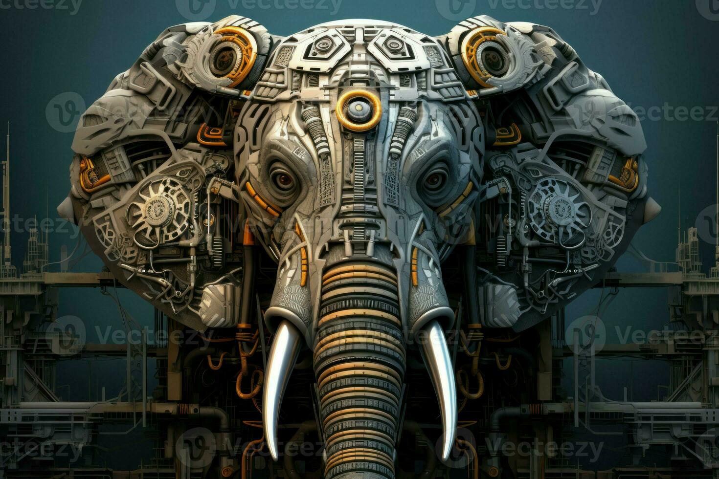 Artificial Ai elephant head. Generate Ai photo