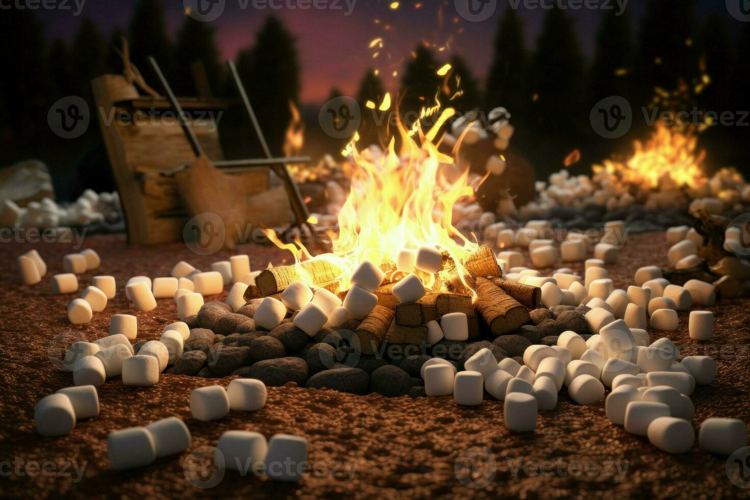 Warm Campfire marshmallow place. Generate Ai photo