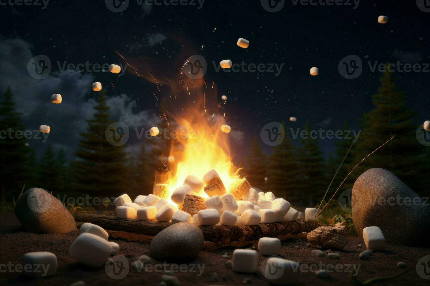 Tranquil Campfire marshmallow place. Generate Ai photo