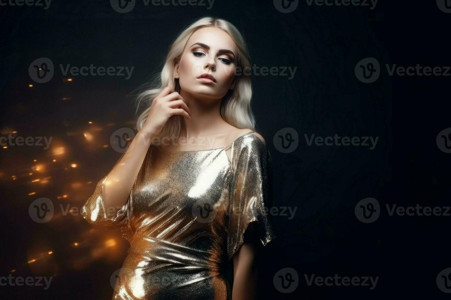 Woman shiny dress. Generate ai photo