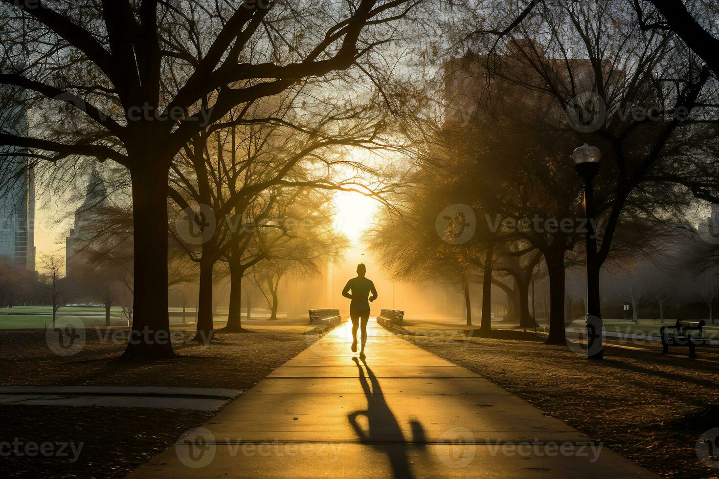 un foto de un corredor corriendo mediante un ciudad parque ai generativo
