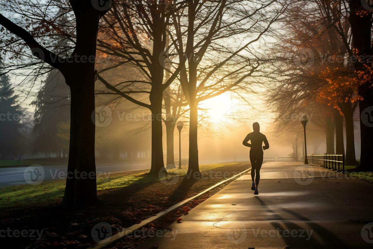 un foto de un corredor corriendo mediante un ciudad parque ai generativo