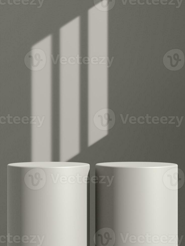Empty gray podium or pedestal display on gray shadow background with cylinder stand concept photo