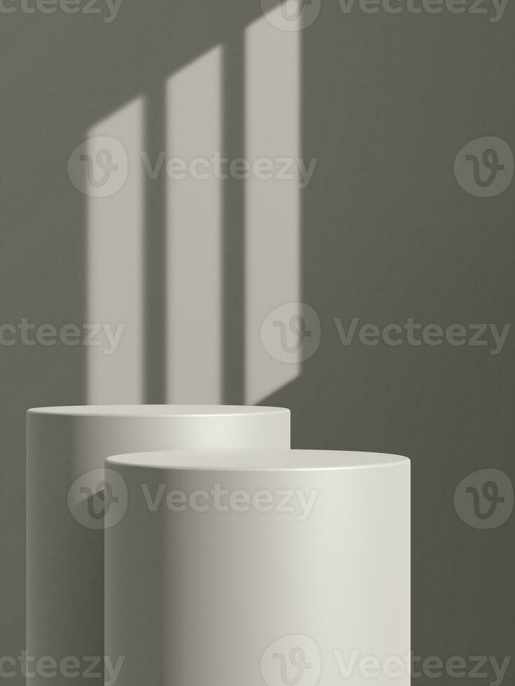 Empty gray podium or pedestal display on gray shadow background with cylinder stand concept photo