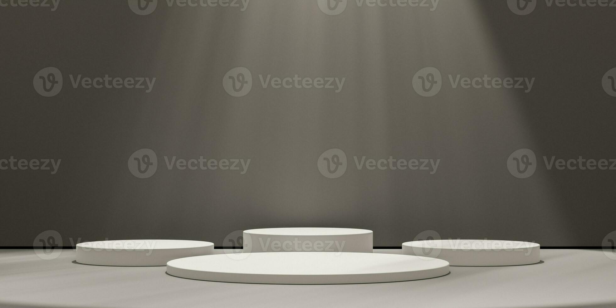 3D display podium brown background. Glamour minimal white pedestal for beauty, cosmetic product presentation. photo
