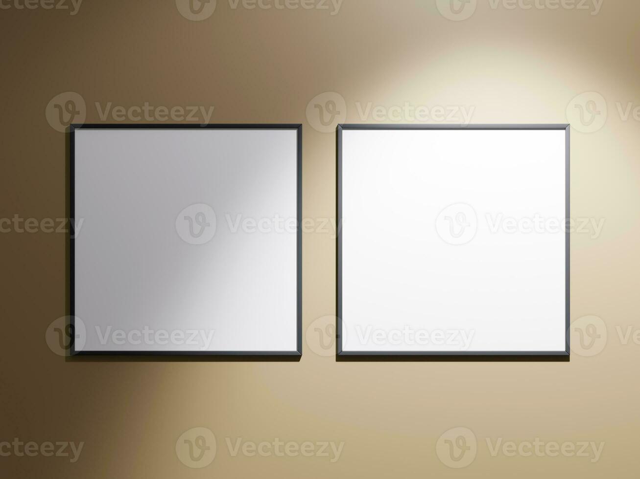 Minimal picture poster frame mockup on brown wallpaper photo