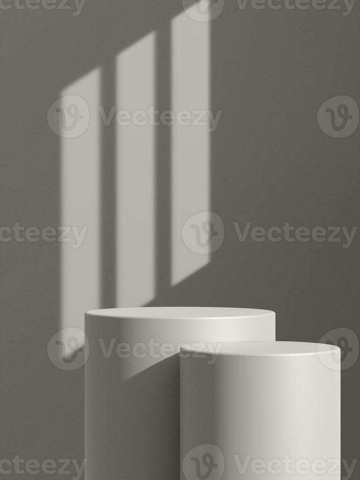 Empty gray podium or pedestal display on gray shadow background with cylinder stand concept photo
