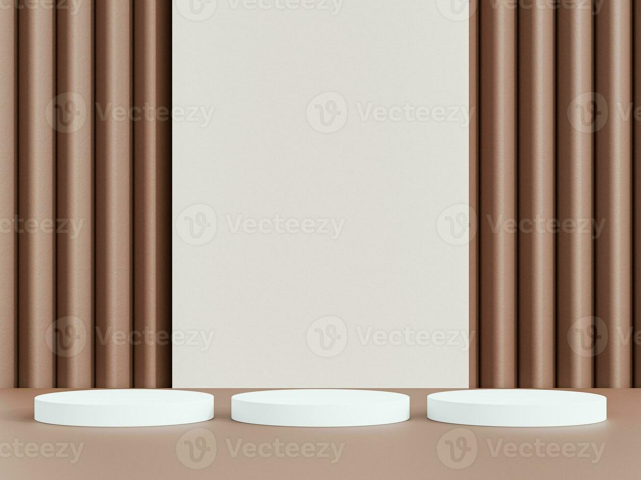 3d display product white minimal scene with geometric podium platform. cylinder background 3d rendering with podium. stand for cosmetic products. Stage showcase on pedestal 3d brown studio photo