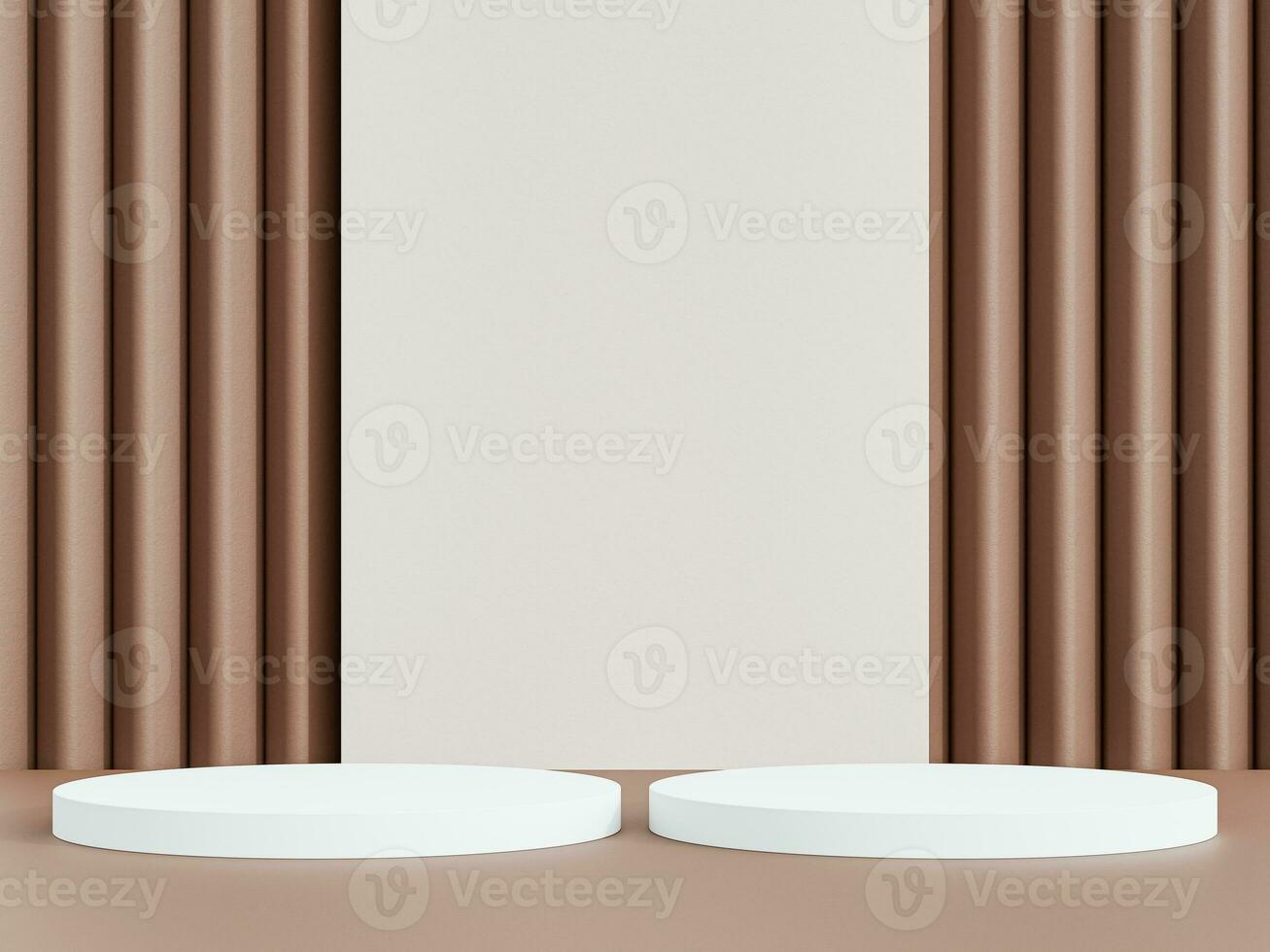 3d display product white minimal scene with geometric podium platform. cylinder background 3d rendering with podium. stand for cosmetic products. Stage showcase on pedestal 3d brown studio photo
