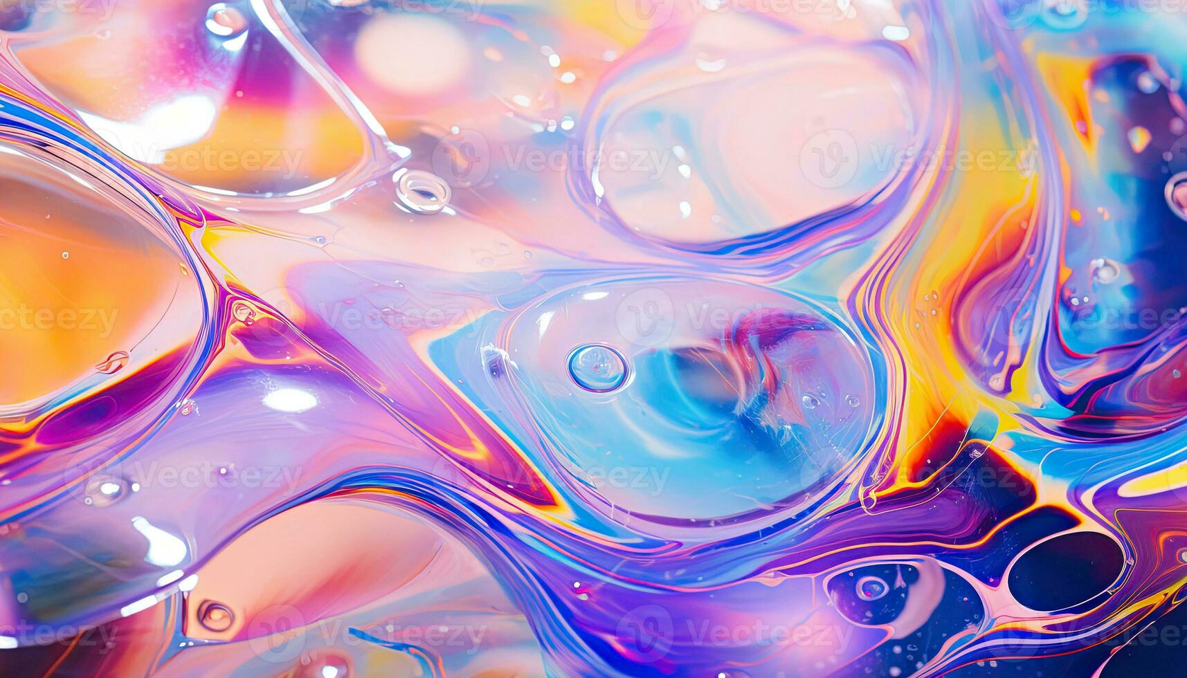 Colorful background containing colored bubbles and swirls of liquid in the style of pastel colors. Generative AI photo