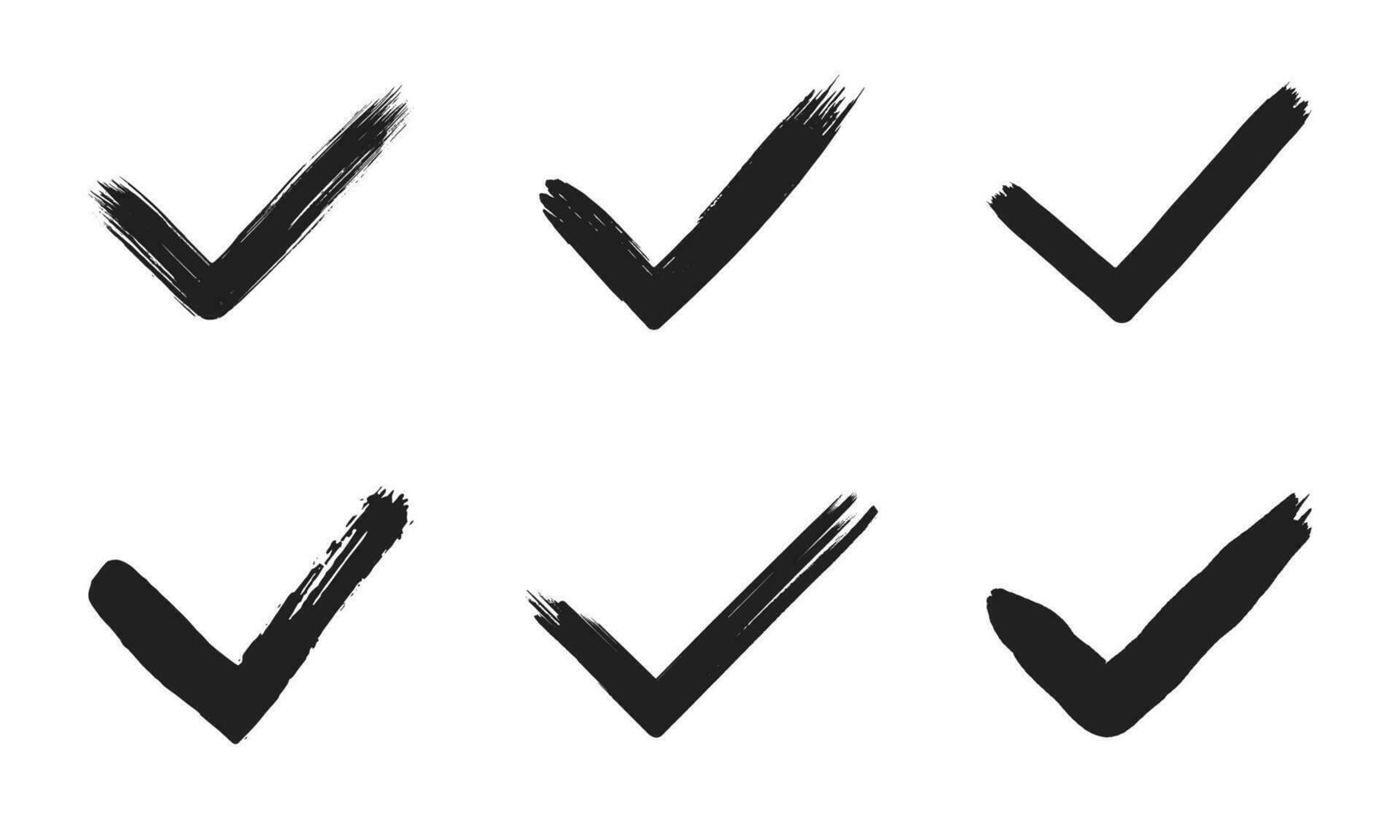 Dirty grunge hand drawn tick v with brush strokes vector illustration set.