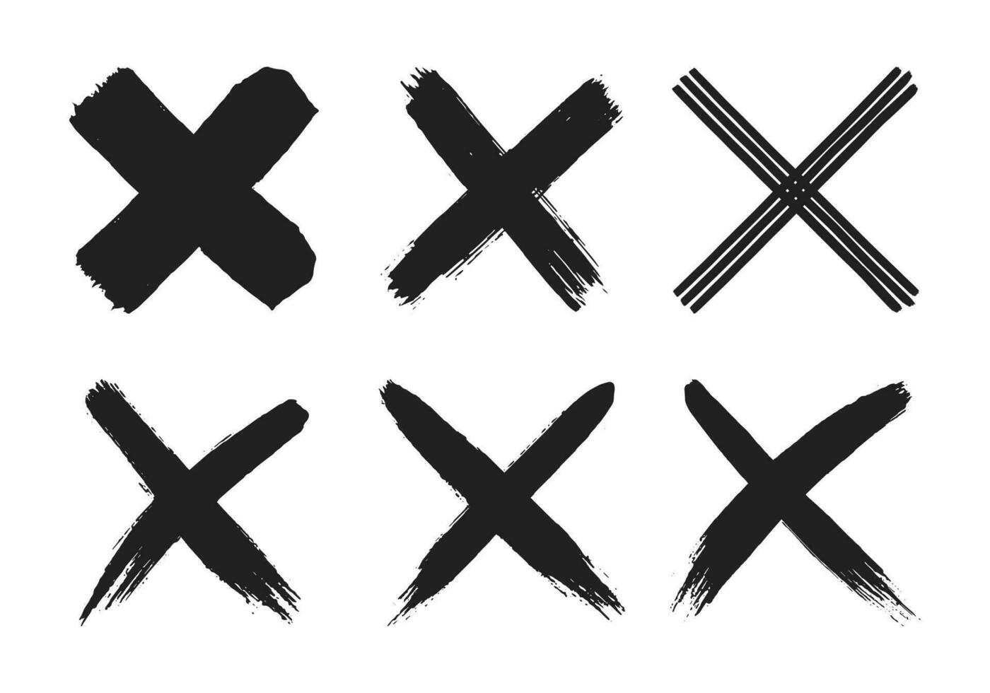 Dirty grunge hand drawn with brush strokes cross x vector illustration icon set.