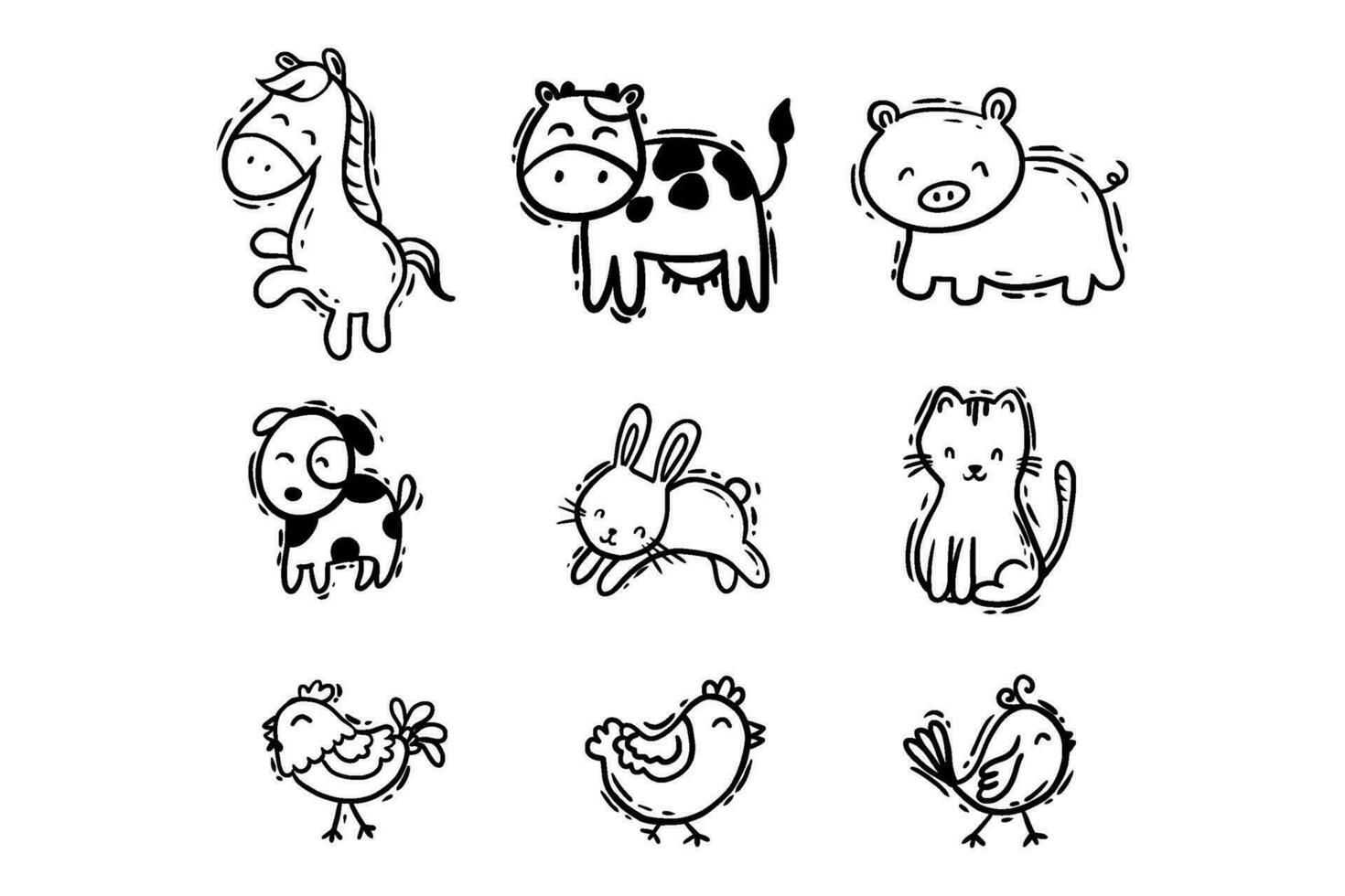 vector illustration collection of little animal images in hand drawn style