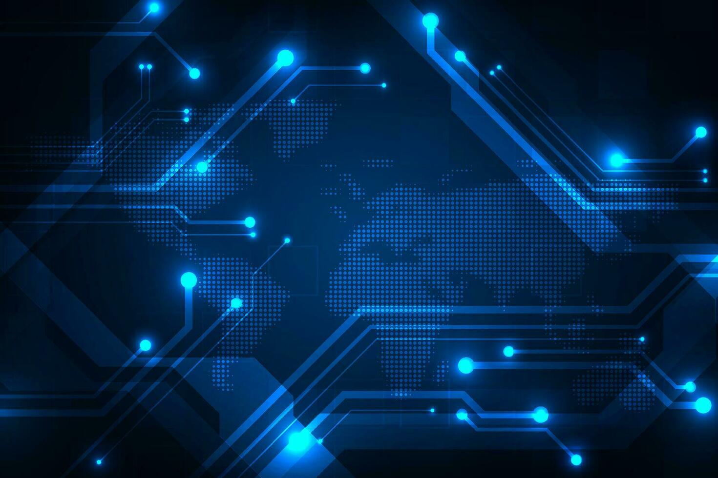 Vector abstract technology. Hi-tech commucation circuit with world map concept background.