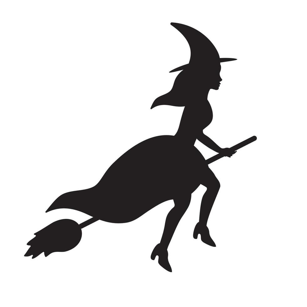 Vector flat black flying witch silhouette