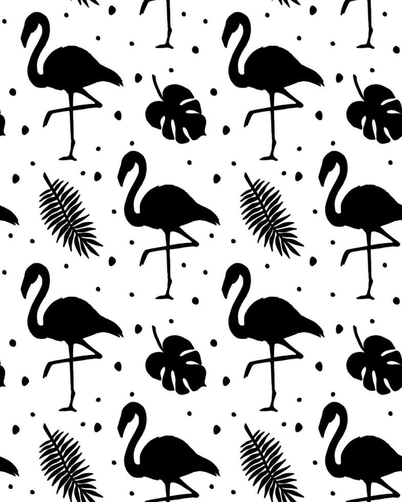 Vector seamless pattern of flamingo silhouette