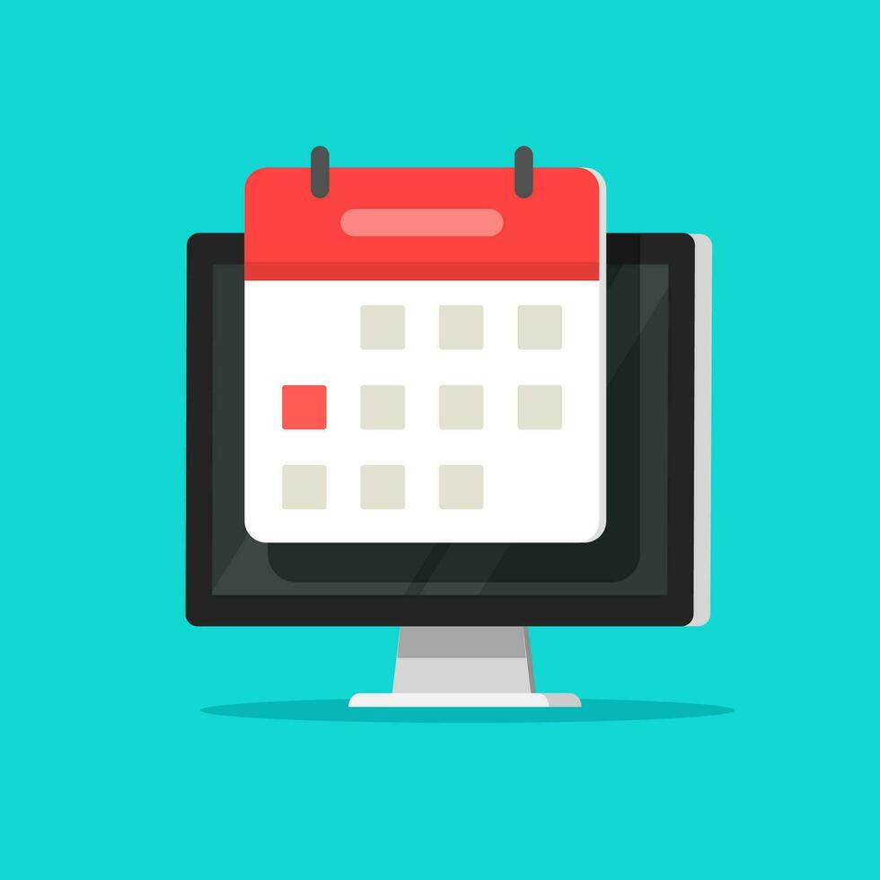 Calendar or agenda on computer screen vector illustration, flat cartoon online organizer app on pc display with event date reminder image
