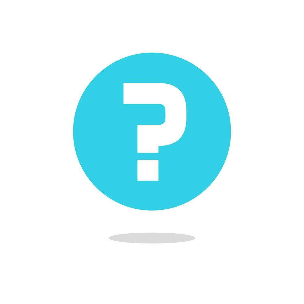 Question mark vector icon on blue round circle button isolated flat cartoon clipart