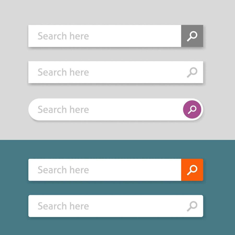 Search bar vector element design, set of web searching boxes with shadow ui template