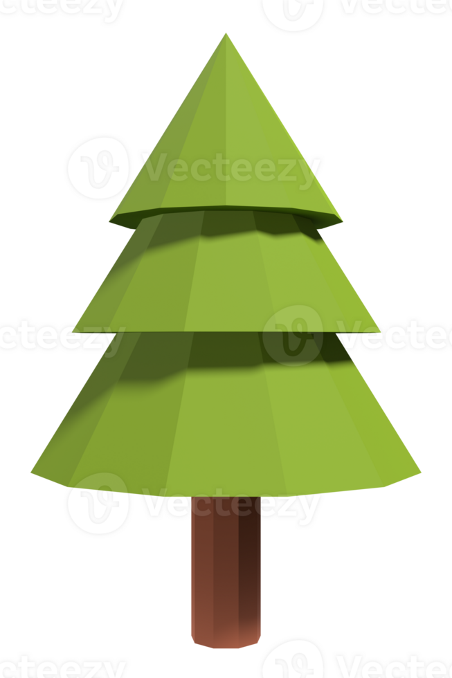 Pine tree 3d render icon. Winter pine tree in a low poly style. Cartoon forest plant. 3D rendering png